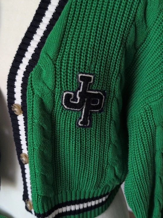 Forever 21 Green Knit Cropped Letter Cardigan Small - Picture 6 of 7